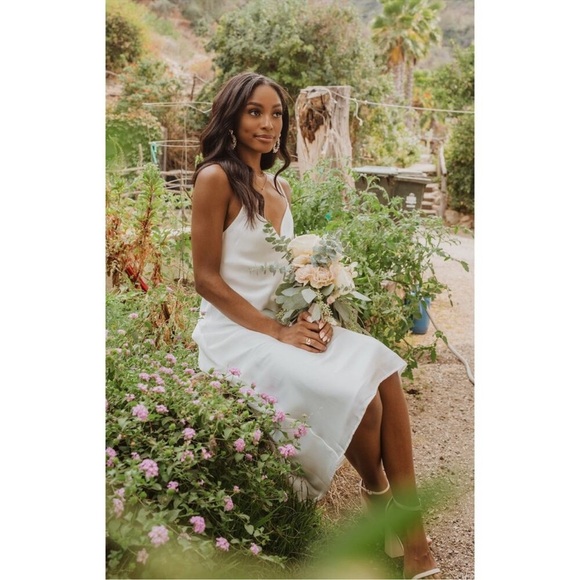 Show Me Your MuMu Verona Cowl Neck Slip Midi Dress in Ivory Luxe Satin Size M - Picture 4 of 14